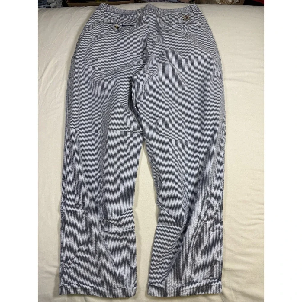 Vintage Tommy Hilfiger Golf Seersucker Pants Mens 34x30Pleated Striped Blue